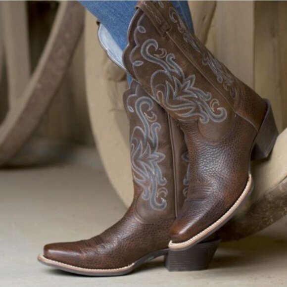 Ariat 15825 Rowdy Legend Brown Leather Blue Embroidered Western Cowboy Boots 8B - Picture 1 of 12